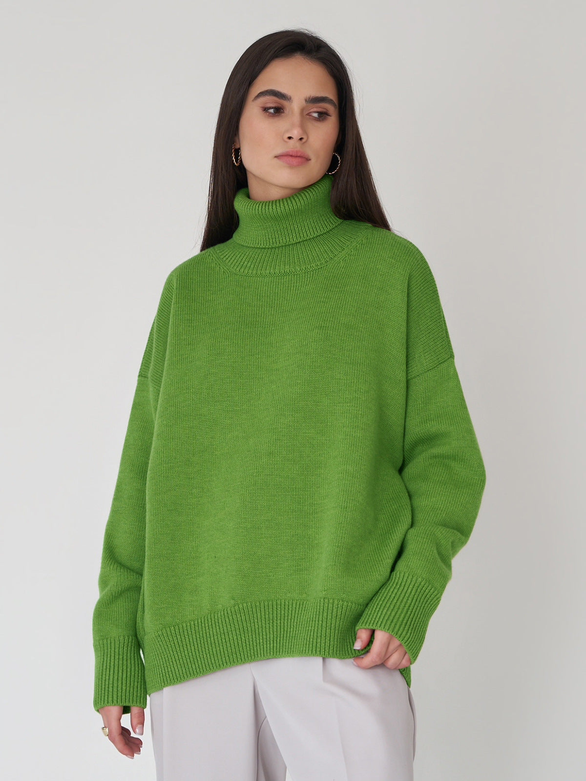 Women's turtleneck sweater autumn and winter loose sweater classic all-match solid color pullover knitted top