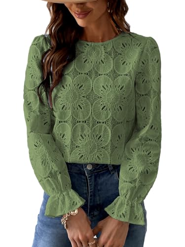 Women Eyelet Long Sleeve Tops