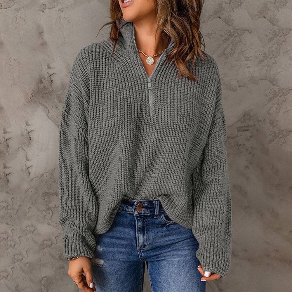 Zipper Turtleneck Women's Sweater