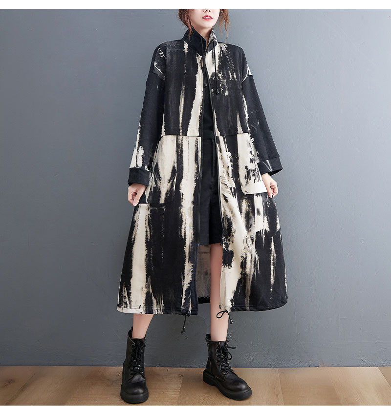 Casual Printed Long Sleeve Stand Collar Coat