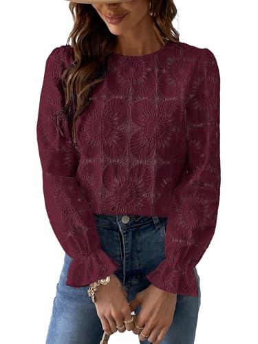Women Eyelet Long Sleeve Tops