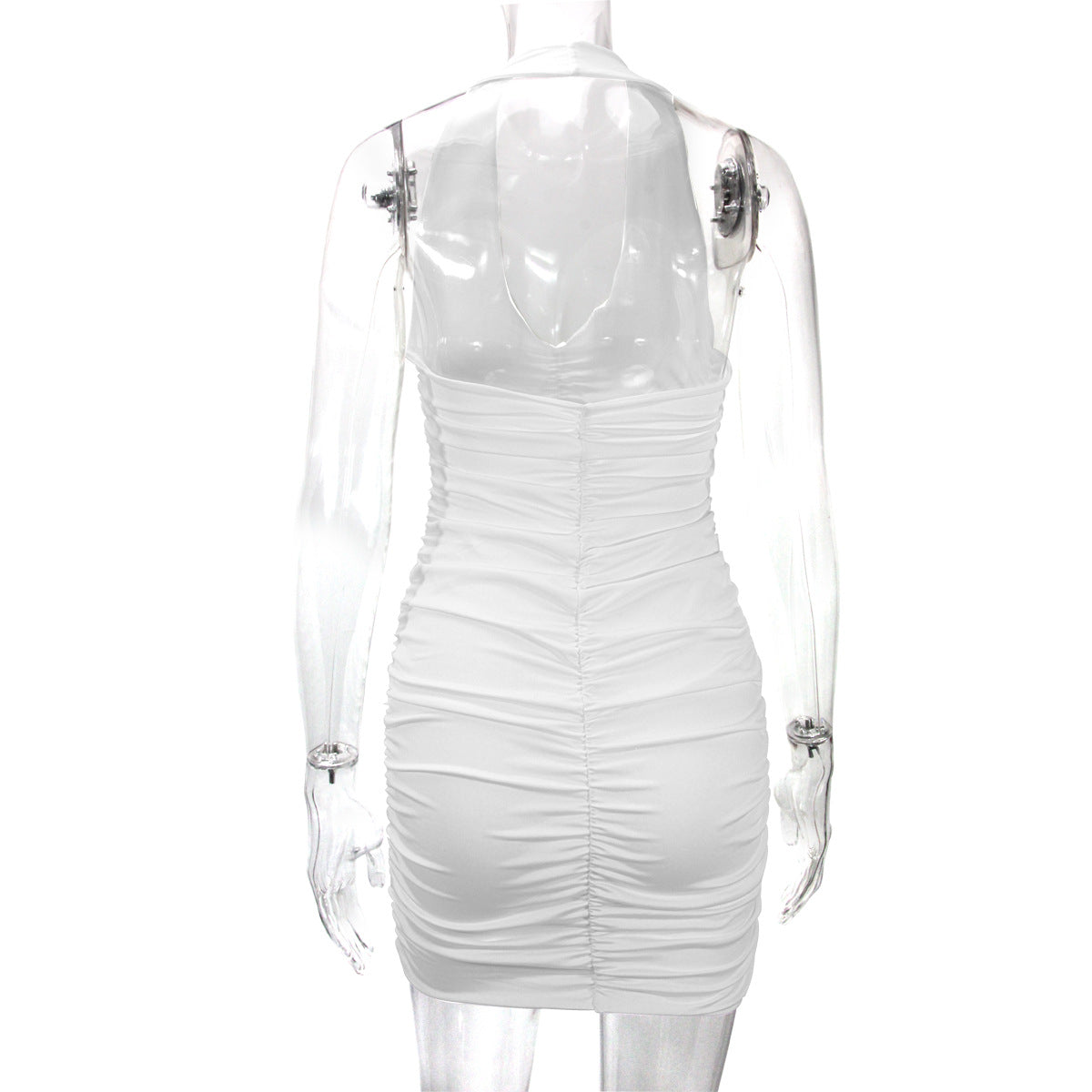 V-neck halter backless off-shoulder sexy minimalist pleated dress