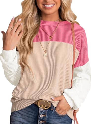 Womens Fashion Long Sleeve Crewneck Knitted Casual Loose Pullover Shirts Tops