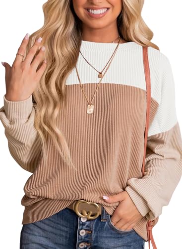 Womens Fashion Long Sleeve Crewneck Knitted Casual Loose Pullover Shirts Tops