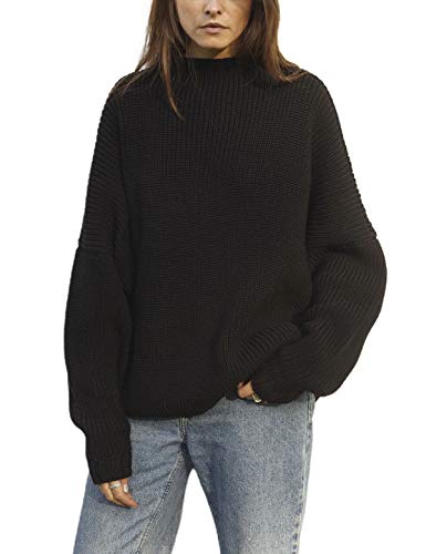 Women's Oversized Sweaters Batwing Sleeve Mock Neck Jumper Tops