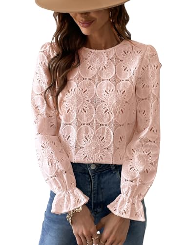 Women Eyelet Long Sleeve Tops