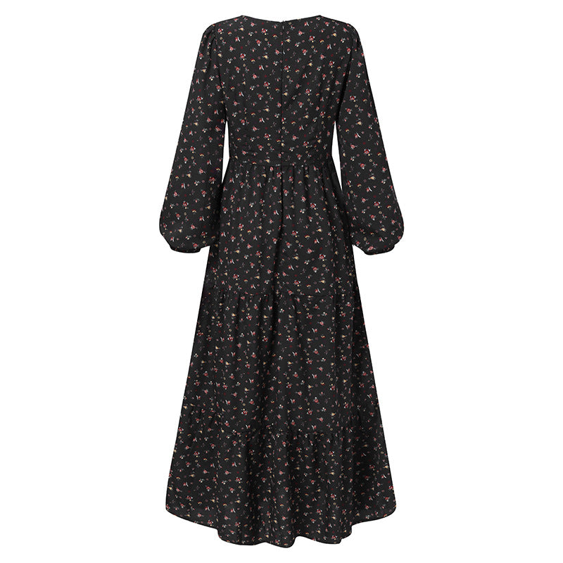 Bohemia Printed Long Sleeve V-Neck Maxi Dress