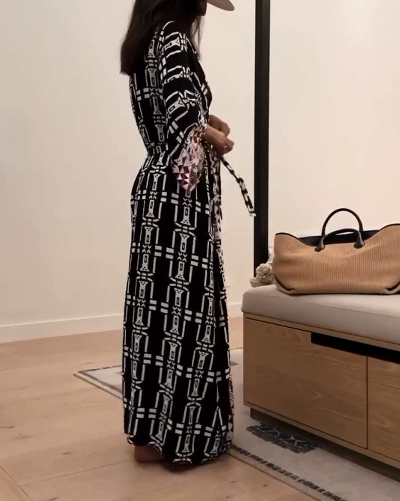 Casual Holiday Print Cardigan Dress