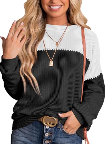 Womens Fashion Long Sleeve Crewneck Knitted Casual Loose Pullover Shirts Tops