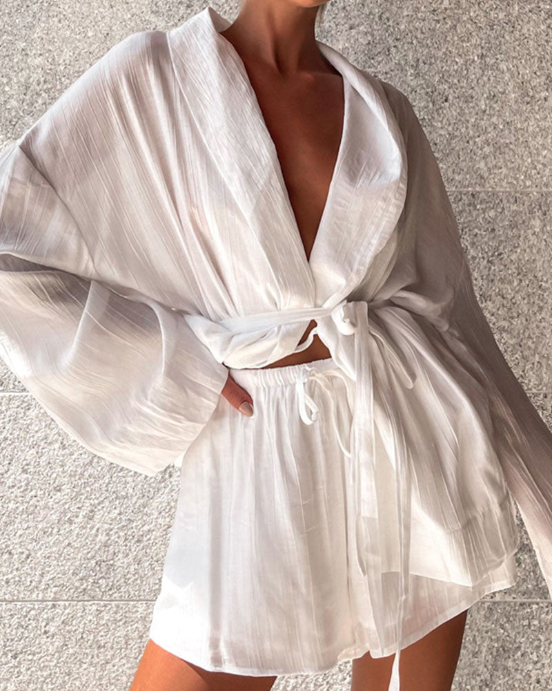 French lace-up loose casual two-piece set