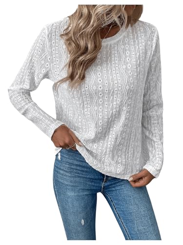 SweatyRocks Women's Eyelet Embroidery Long Sleeve Eyelet Tops