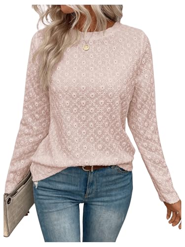 SweatyRocks Women's Eyelet Embroidery Long Sleeve Eyelet Tops