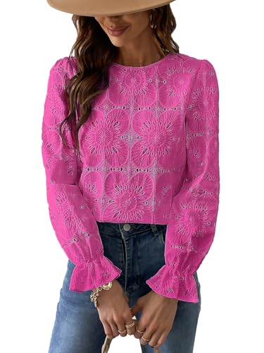 Women Eyelet Long Sleeve Tops