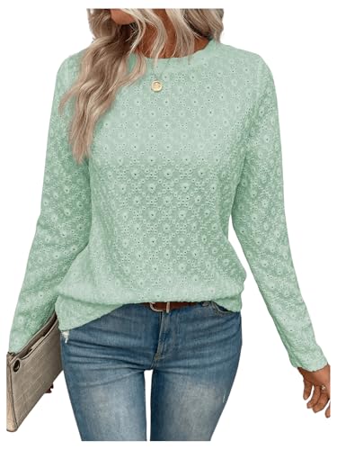 SweatyRocks Women's Eyelet Embroidery Long Sleeve Eyelet Tops