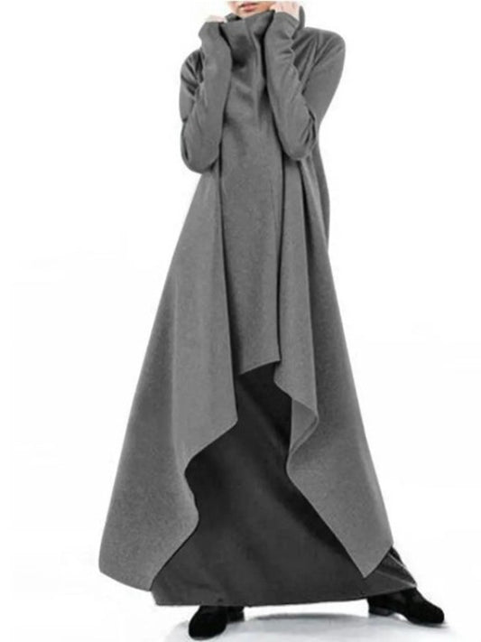 Irregular Solid Color High Collar Long Sleeve Sweatshirt