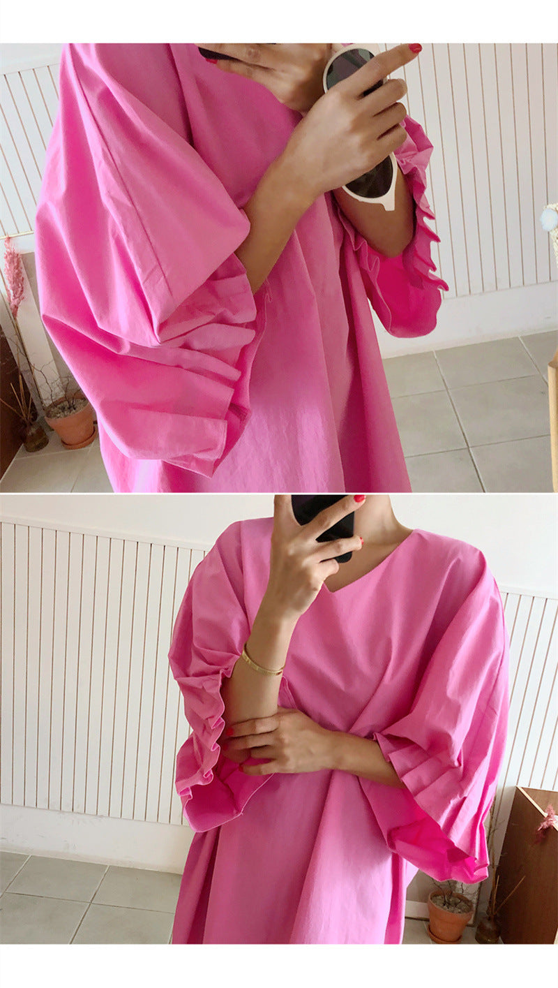 Loose Solid Color Midi Dress