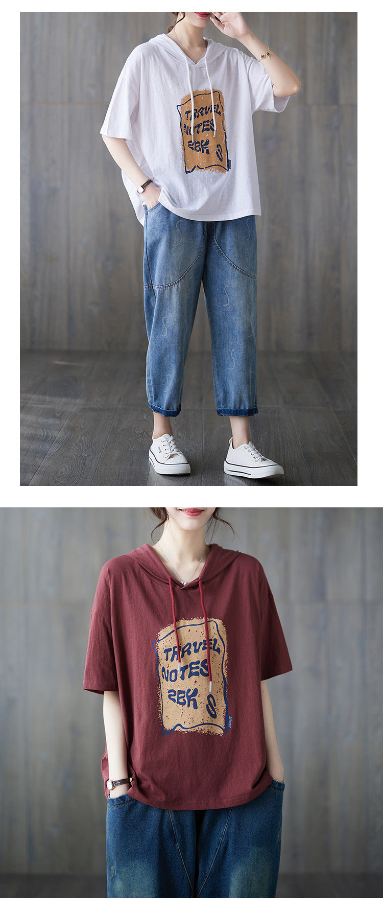 Casual Printed Hooded Short Sleeve T-shirt