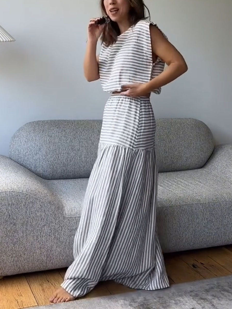 Striped sleeveless two-piece set