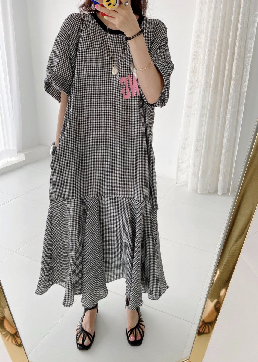 Casual Patchwork Short Sleeve Midi Dress