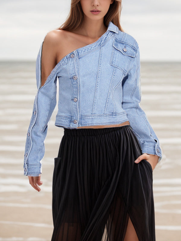 Niche Design Denim Off-the-shoulder Jacket