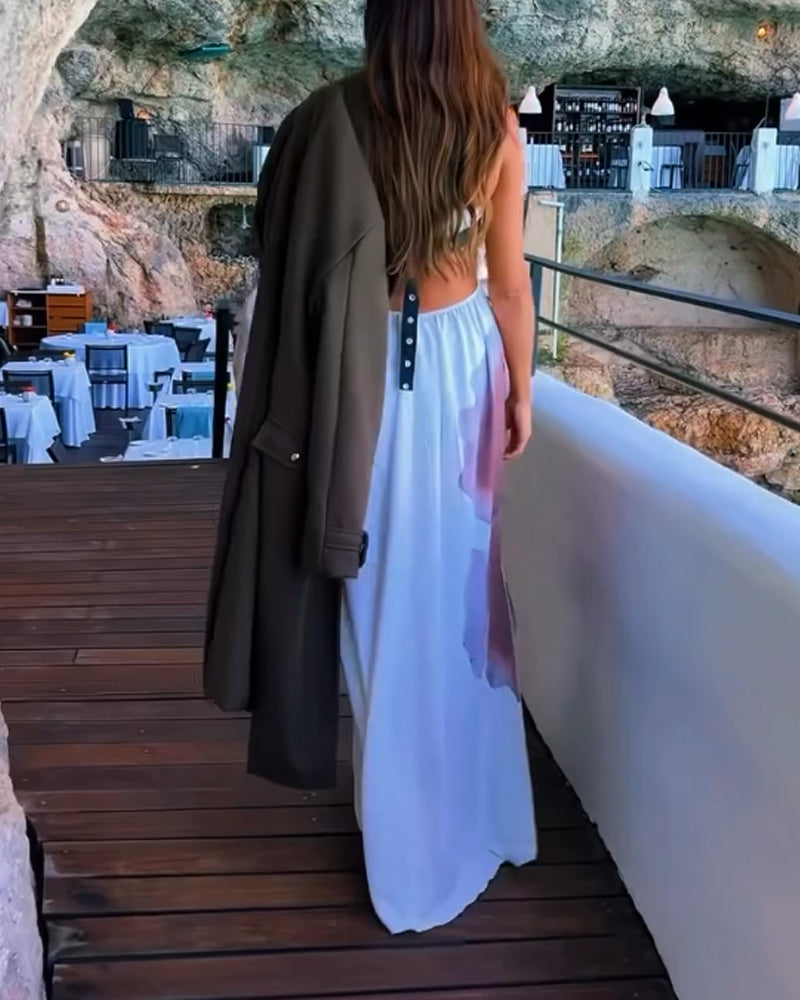 Fashion Strapless Backless Flower Dress