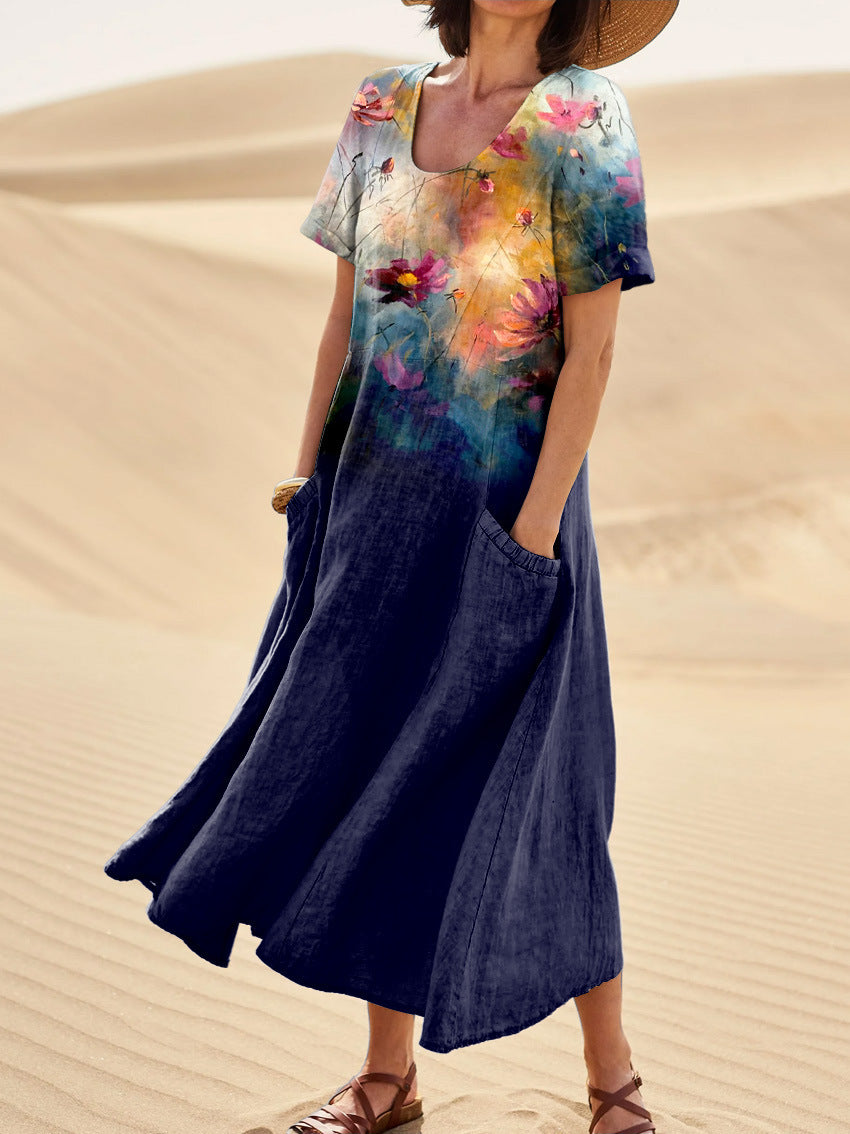 Women's Loose Printed Pocket Dress