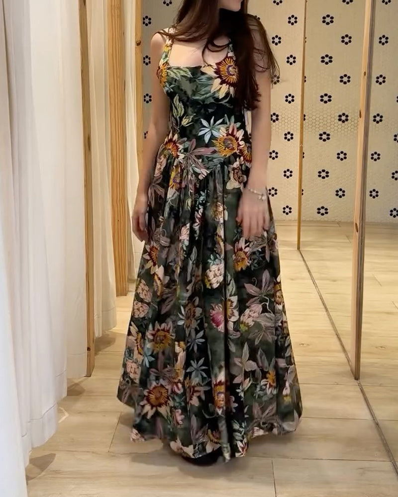 Elegant Floral Print Sling Dress