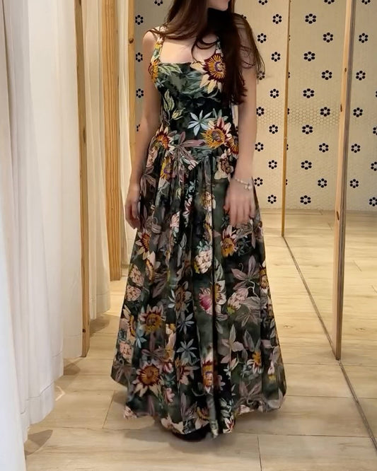 Elegant Floral Print Sling Dress