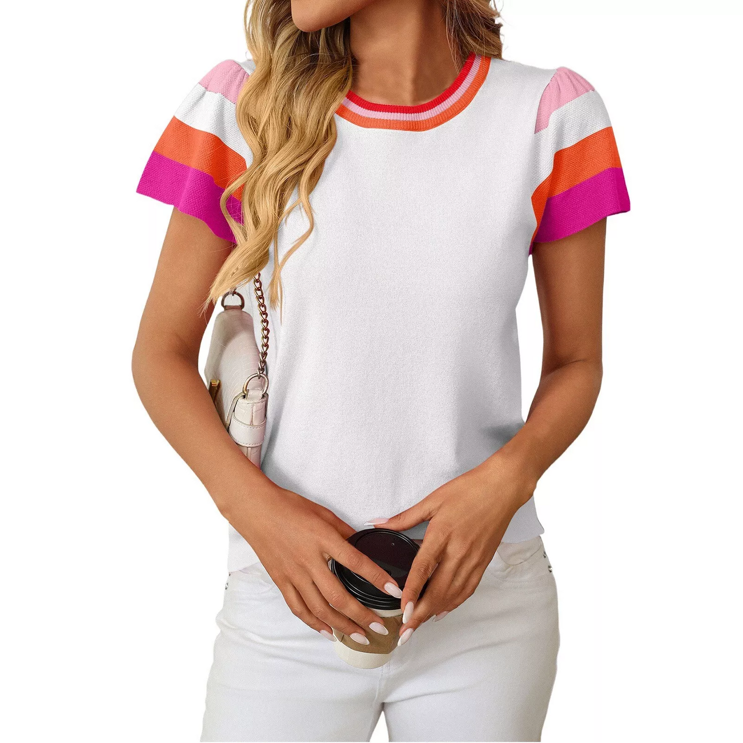 Women's Crew-neck Knitted Top Color Sweet Short-sleeved Sweater(Buy 2 Free Shipping)