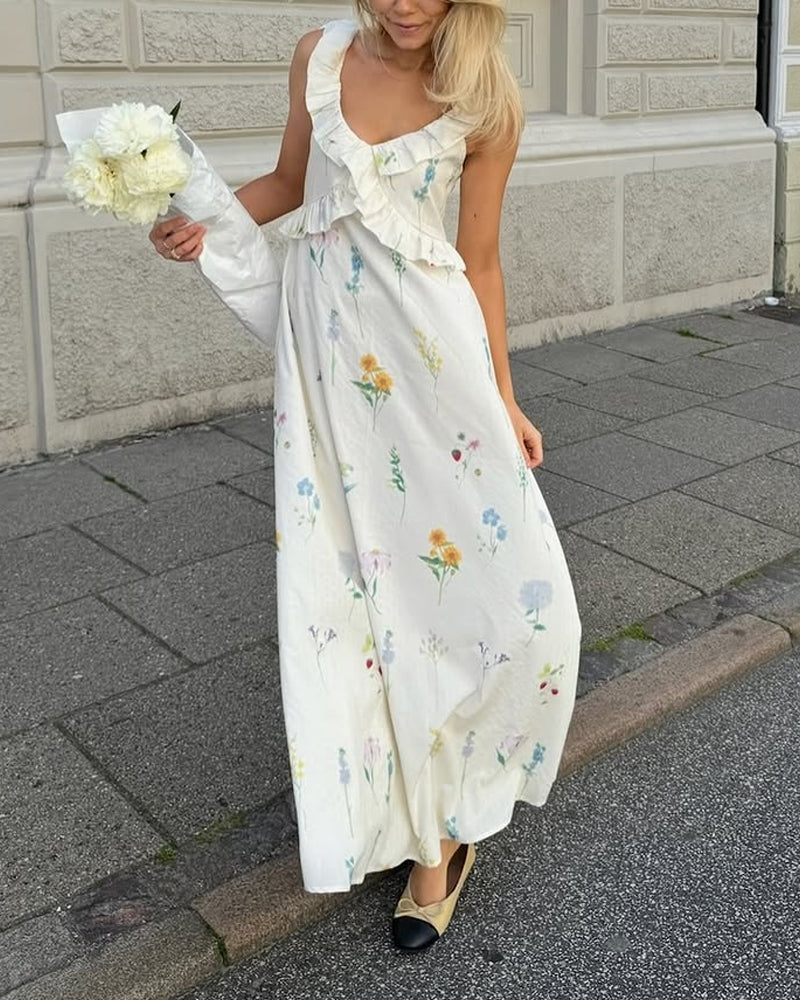 Casual V-neck Flower Dress