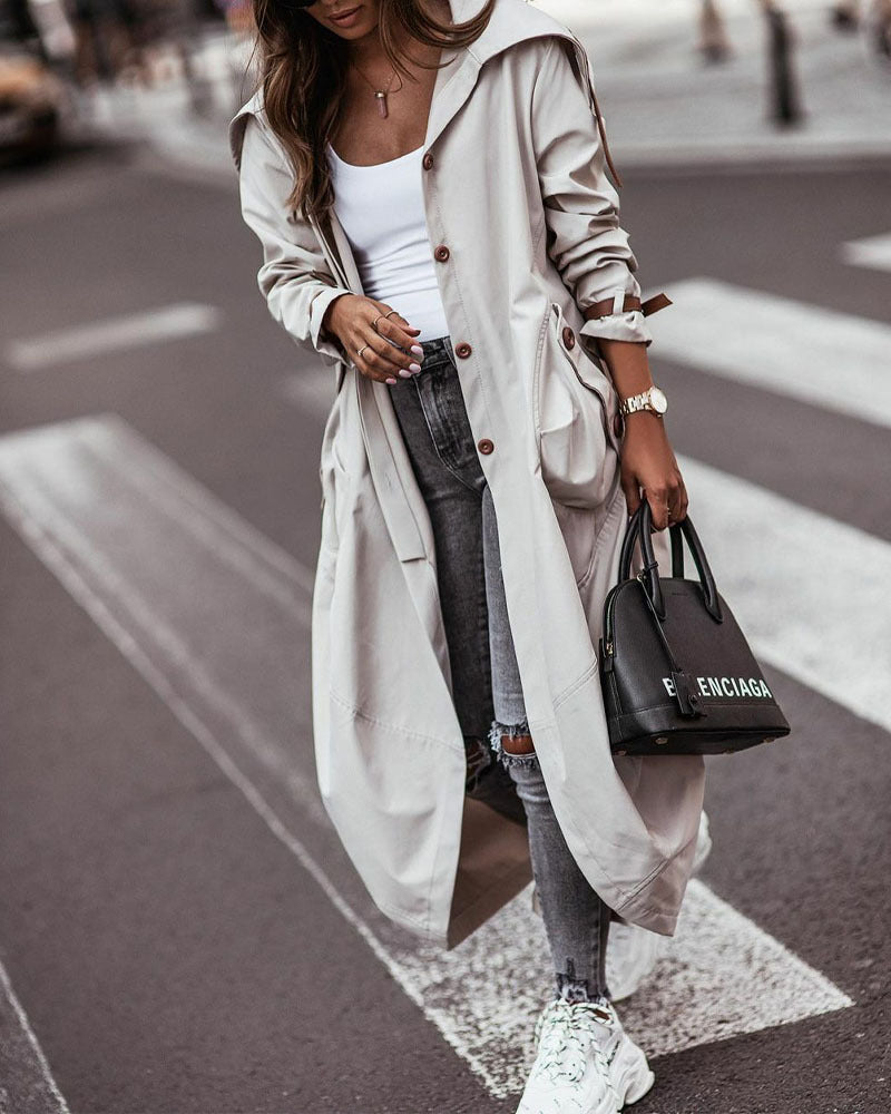 Niche Personality Solid Color Lapel Long Coat