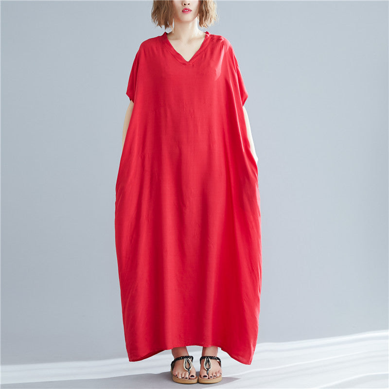 Loose Cotton Solid Color Maxi Dress