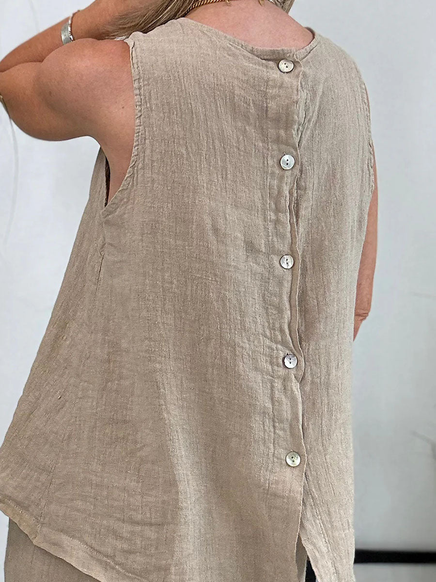 Cotton and linen sleeveless casual two-piece set