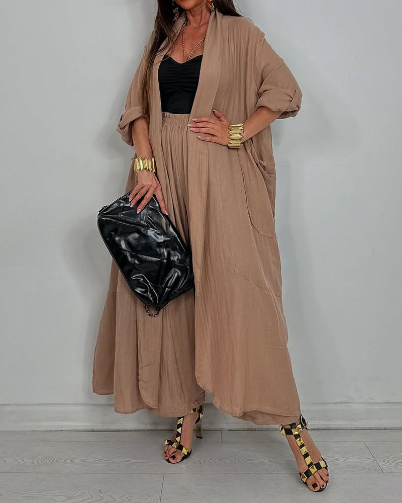 Casual Long Cardigan & Pants Two-piece Set