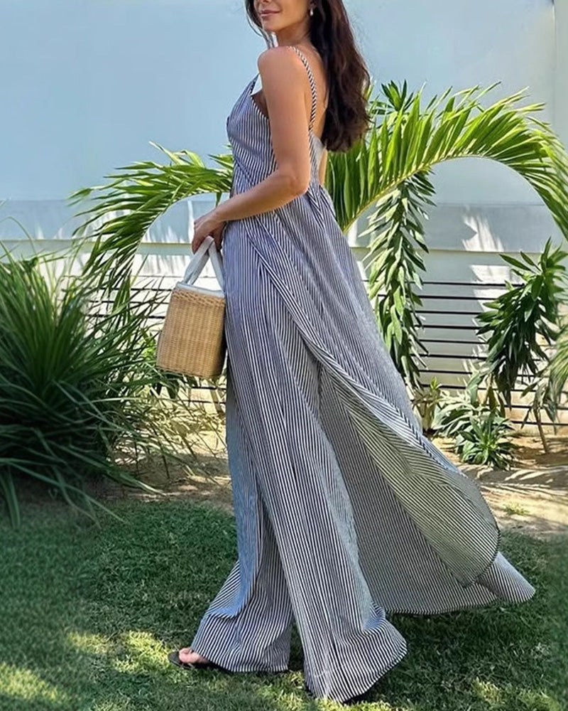 Fashion Striped Suspender Top Trousers Set