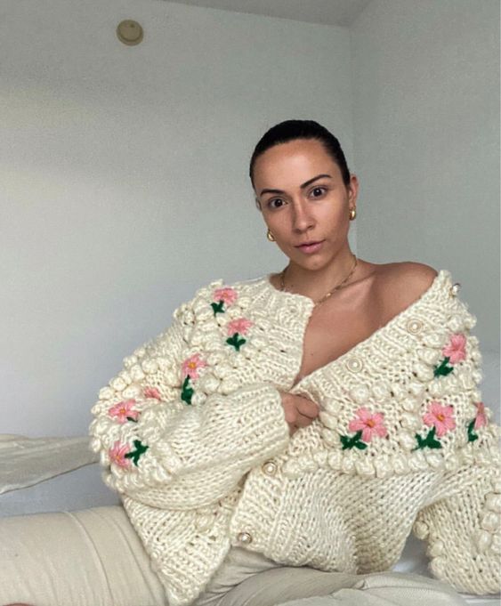 Elegant Crochet Handknitted Sweater white