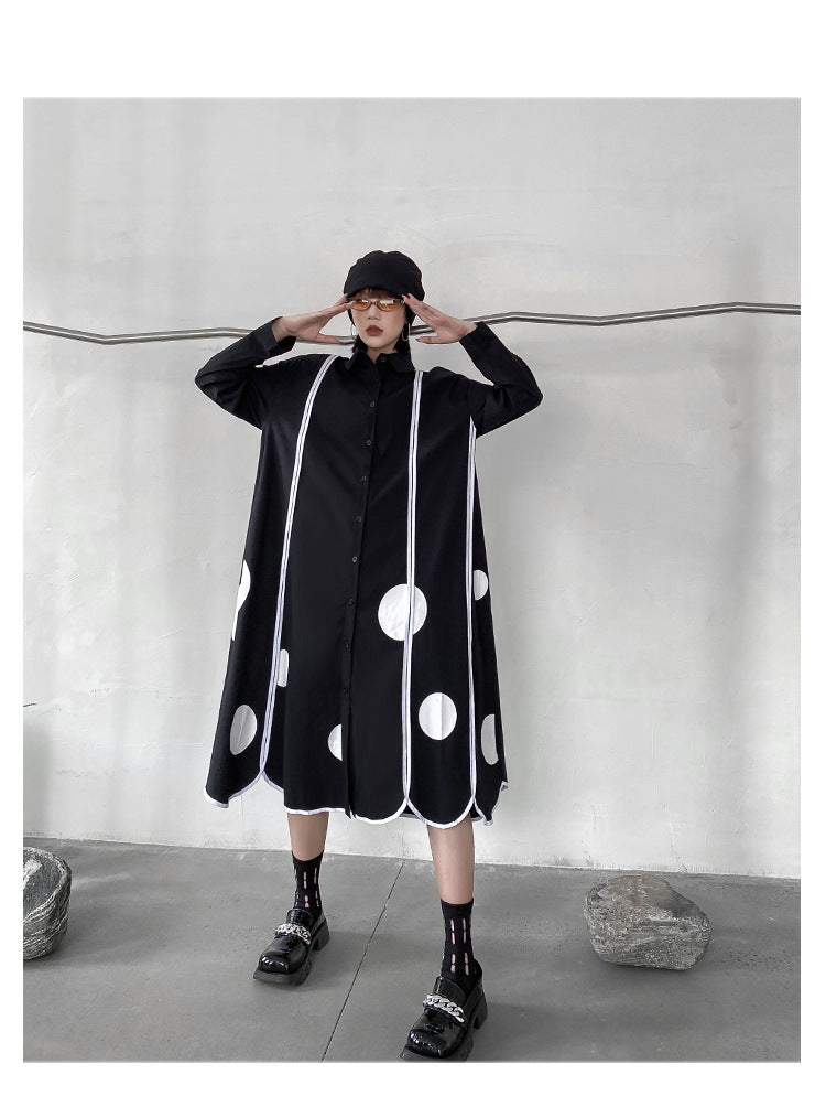 Vintage Loose Print Splicing Midi Dress