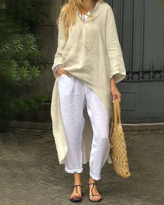 Casual  Linen  High-Low Desgin Long Shirt Top