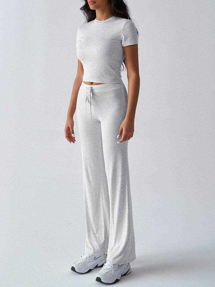 Solid Color Slim-Fit Short-Sleeve Trousers Suit