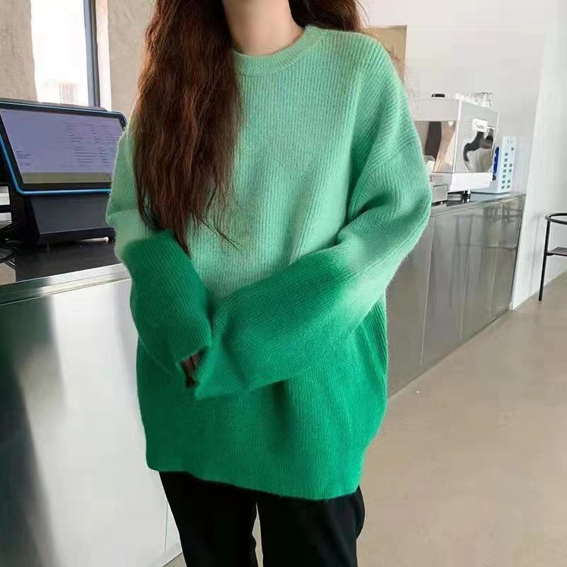 Literary Gradient Color Round Neck Knit Sweater