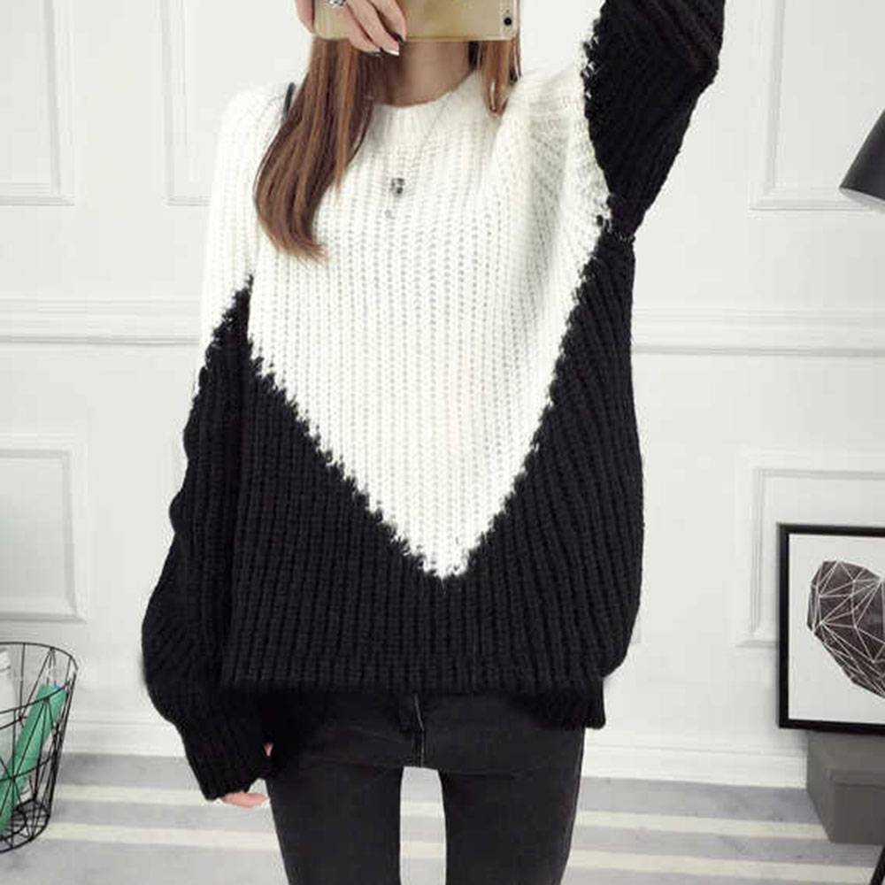Patchwork Mid-Length Women's Sweater