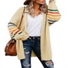 Plus Size Cardigan for Women Long Stripe Knit Open Front Sweaters Jacket 2XL