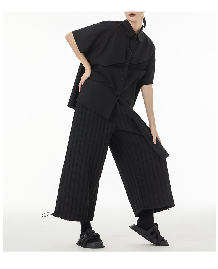 Irregular Splicing Short Sleeve Lapel Shirt