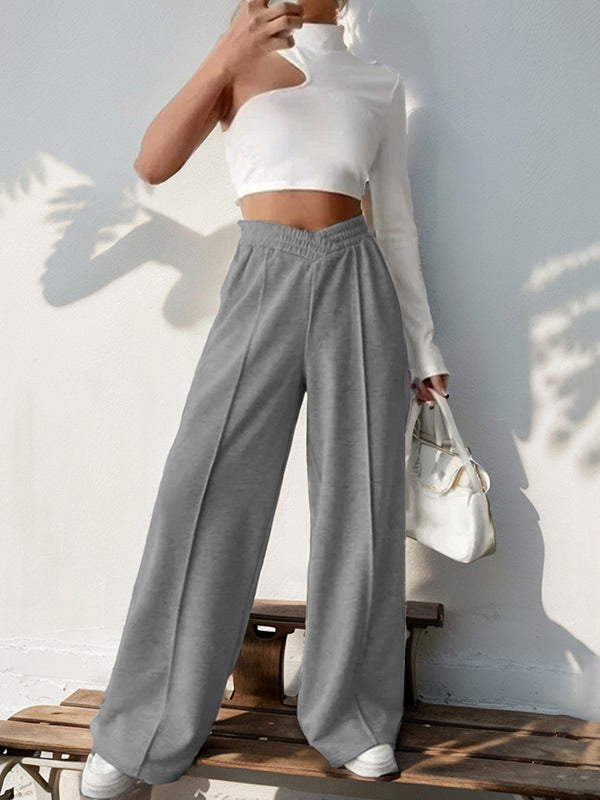 High Waisted Loose Elasticity Solid Color Pants Trousers