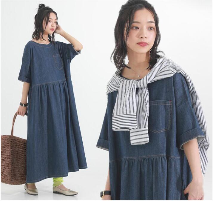 Thin Denim Splicing Short Sleeve Dress