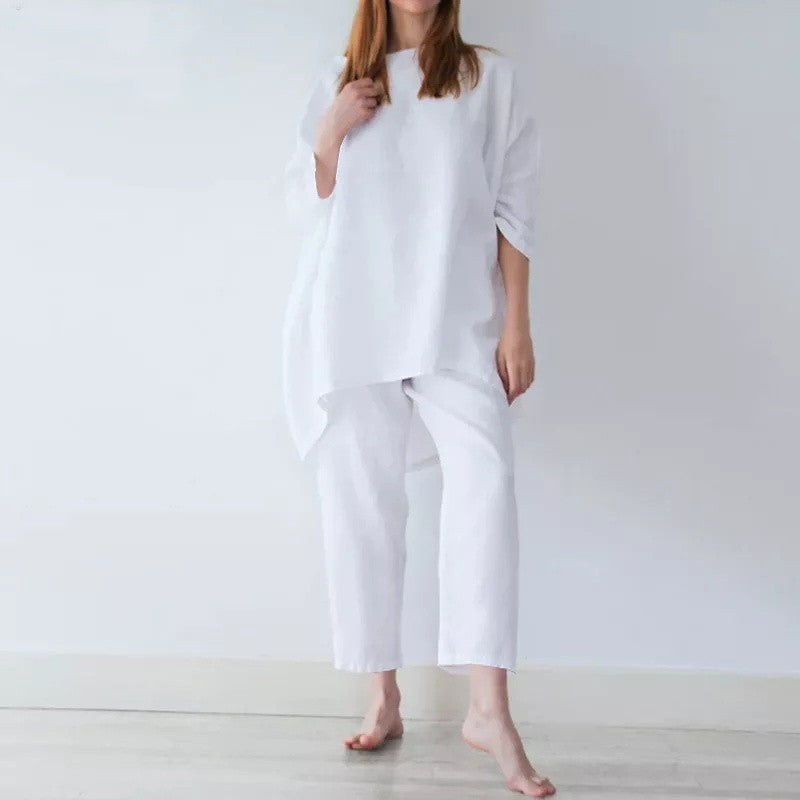 Casual Solid Color Cotton  Two-pieces Suit