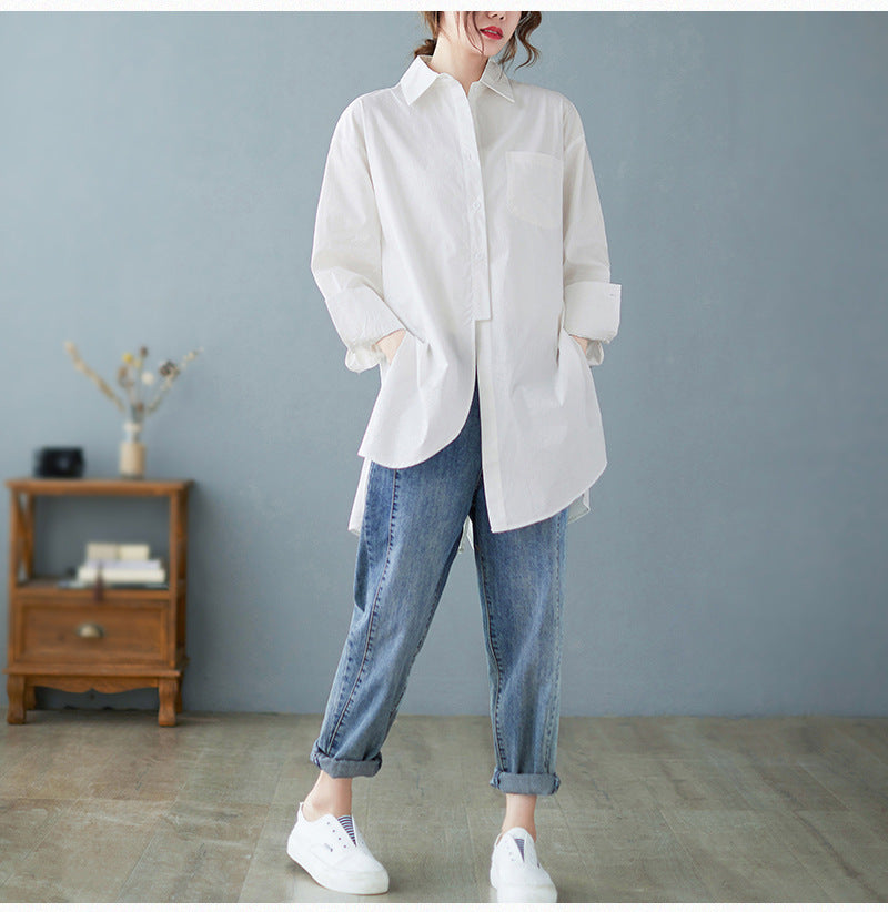 Loose Irregular Solid Color Long Sleeve Shirt