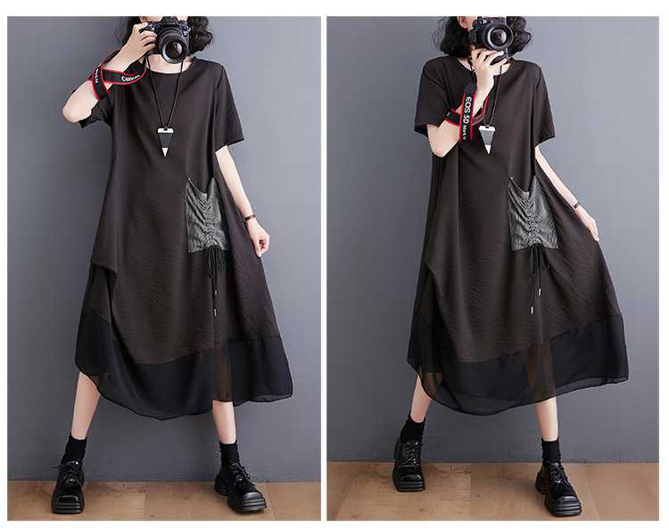 Vintage Literary Irregular Short Sleeve Midi Dress