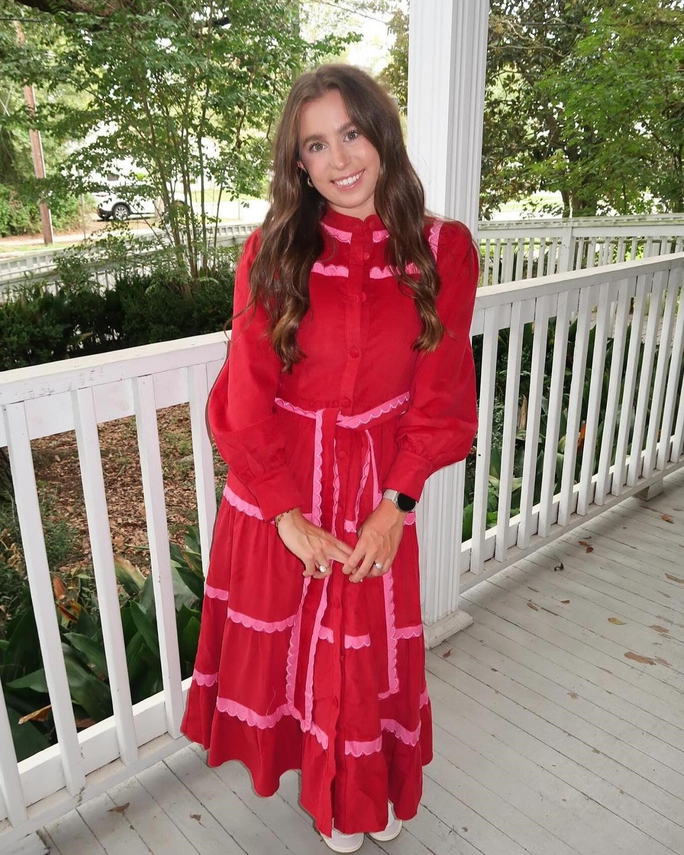 Button Down Scalloped Tiered Corduroy Dress (Buy 2 Free Shipping)