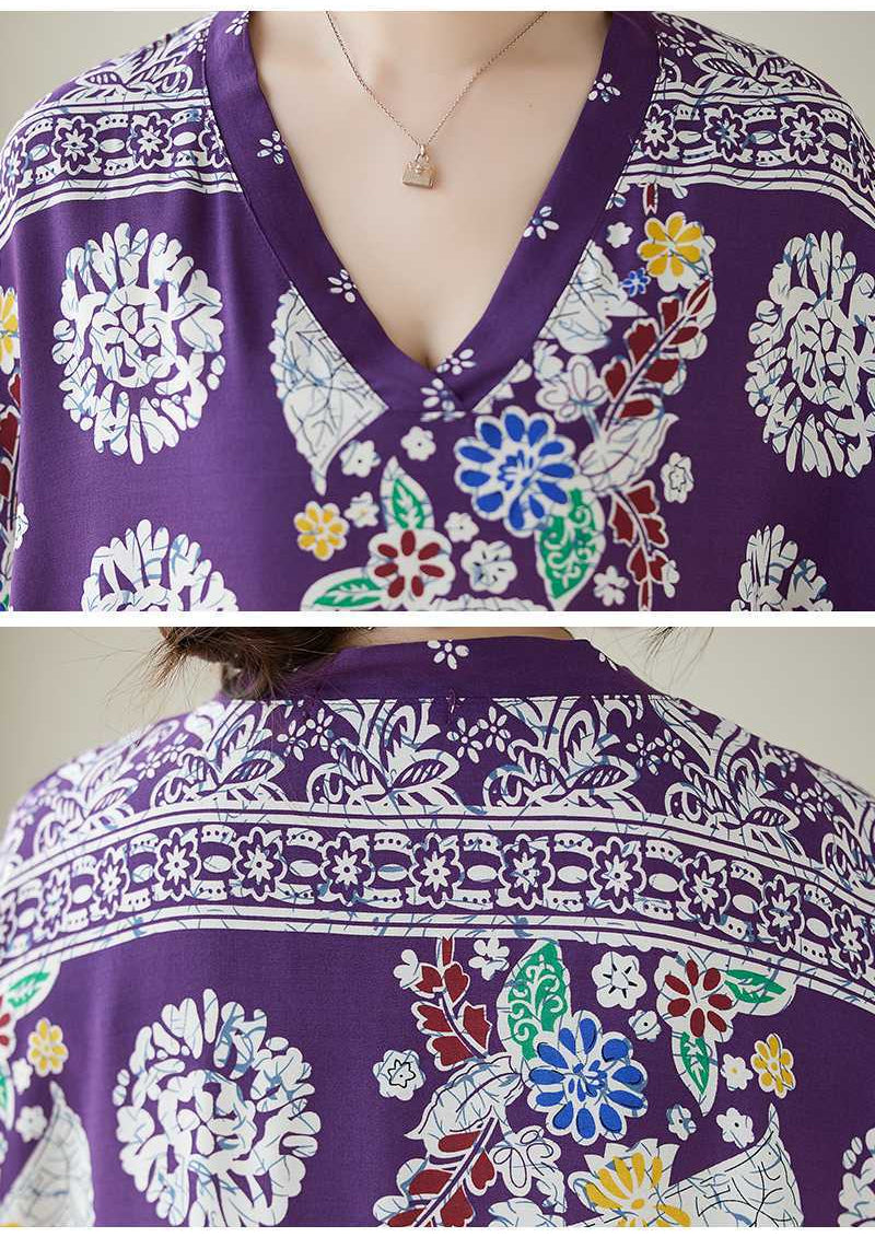 Retro Printed V-Neck Short Sleeve Maxi Dress